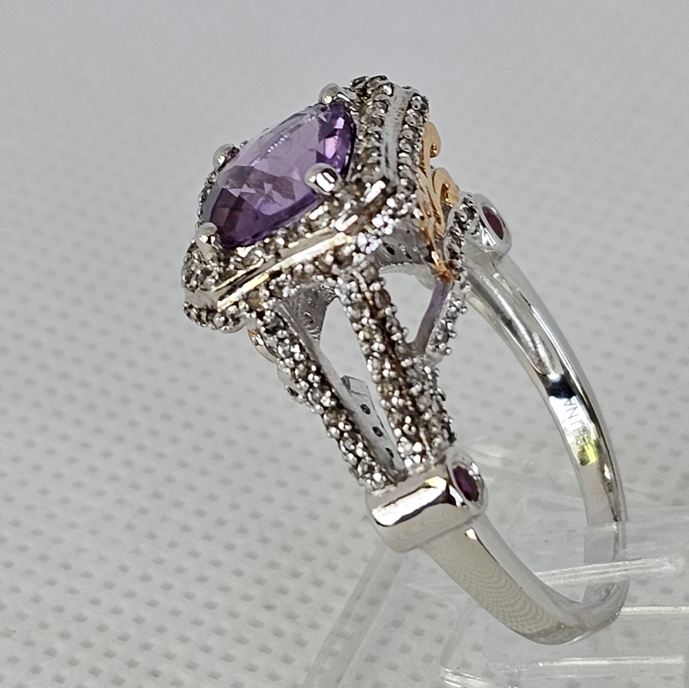 Genuine Carol Brodie Rarities Amethyst & Rubies Sterling Silver Ring Size 9! - Picture 15 of 16